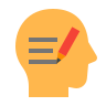 Icon of a head with a pen and lines, symbolizing thinking or note-taking.
