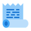 Illustration of a blue scroll with text lines.