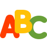 Colorful ABC letters in red, orange, and green.