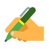 Illustration of a hand holding a green pen ready to write.