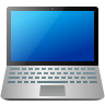 Sleek modern laptop with a blue screen and silver keyboard.